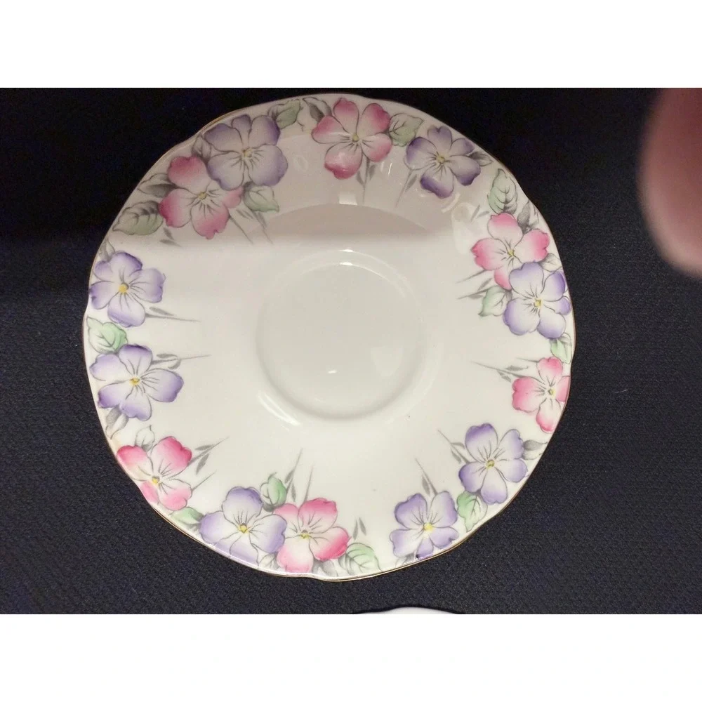 Paragon Fine Bone China Saucers Set 7 Pink Purple Floral A1806 England Vintage